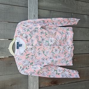 Women's Karen Scott Pink Birds Flowers Printed Romantic Feminine Cardigan Sz XS